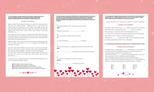 Ćwiczenia z angielskiego na poziomie egzaminu ósmoklasisty, dotyczące Walentynek i relacji.