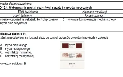 Dokumentacja kwalifikacji w zawodzie technik sterylizacji medycznej. Zadanie testowe z kontrolą mycia maszynowego.