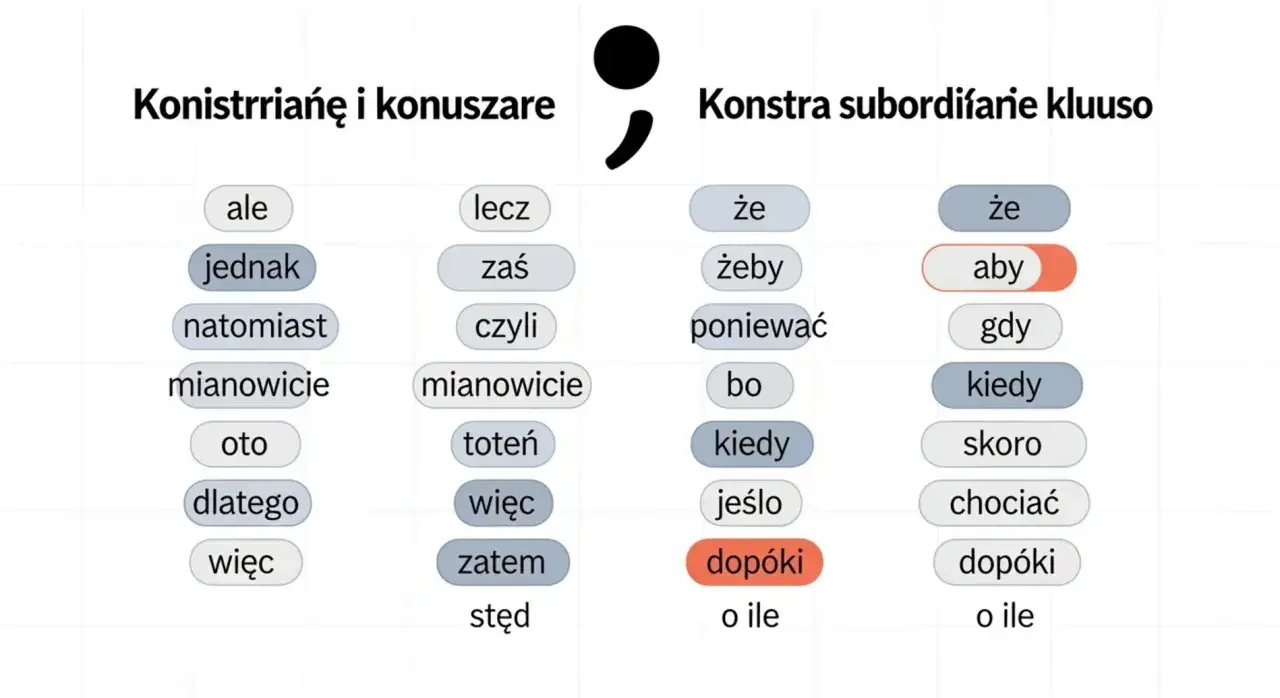 Tabela z wyrazami, które pomogą Ci nauczyć się stawiać przecinki. Podzielona na spójniki i zaimki.