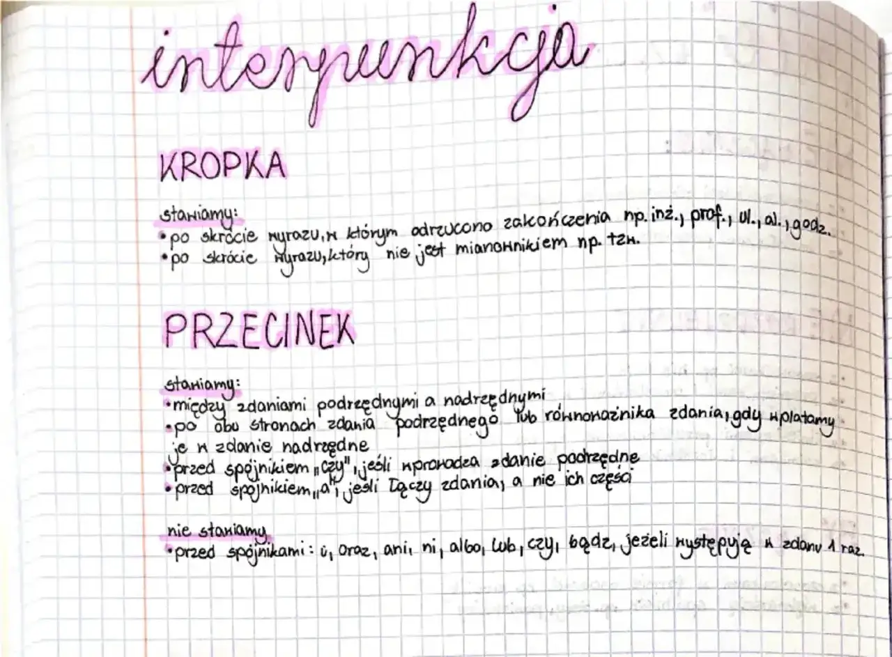 Jak nauczyć się stawiać przecinki? Notatki o kropce i przecinku, z przykładami użycia w zdaniach.