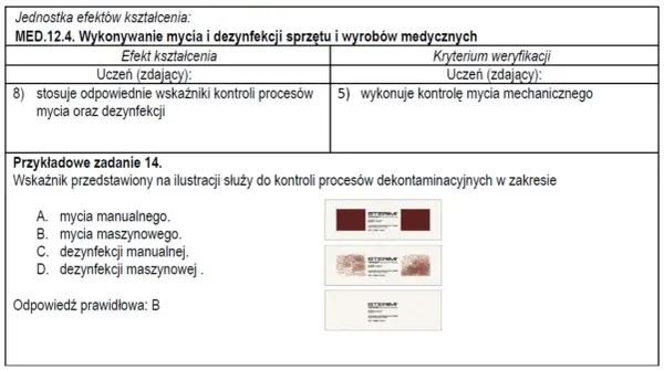 Dokumentacja kwalifikacji w zawodzie technik sterylizacji medycznej. Zadanie testowe z kontrolą mycia maszynowego.